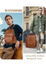 NEWHEY حقيبة ظهر جلد صناعي (بو) للرجال ، حقيبة ظهر محورية قابلة للتحويل ، حقيبة ظهر مضادة للماء ، حقائب ظهر أنيقة ل