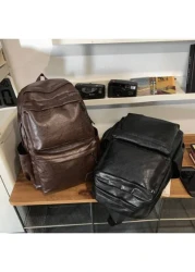 14 7inch Laptop Backpack Large Capacity Rucksack For School Teenagers Boys Men PU Leather Backpacks Male Schoolbag