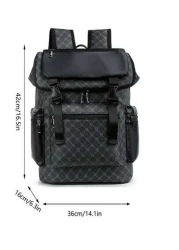 1pc Men Fashion Backpack Casual Daypack With Printing Large Capacity Travel Laptop Rucksack Hiking Backpack With Zipper PVC Black Bag Gift For Men Men s Accessories