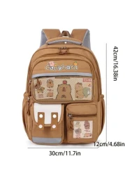 Cute Water Vole Pattern Backpack Large Capacity Lightweight Fashionable Bag With Adjustable Shoulder Strap Multiple Compartments And Front Mesh Pocket Brown College Style Unisex