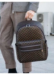 Large Capacity Printed Retro Backpack Unisex Fashion PU Leather Business Laptop College School Bag