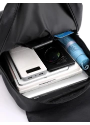 Large Laptop Backpack Pu Backpack Male Teenagers Boys Black Schoolbag Schoolbag For Travel College School Casual Backpack Laptop Backpack Commute Lightweight Flap Backpacks Rucksack Summer College Bag