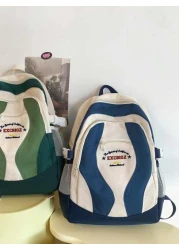 حقيبة ظهر خفيفة اللون الأخضر بشعارات بسيطة بأسلوب أكاديمي، حقيبة ظهر مناسبة للطلاب في المرحلة الإعدادية، حقي