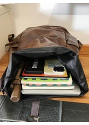 Backpack Flap Backpack Leather Backpack Large Capacity Oversized For Business Office Supplies Outdoor PU Leather Business Vintage Solid Color Men Gifts