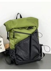 Lightweight Backpack With Waterproof Roll Top Closure Color Block Casual Fashion Portable Luggage Bag Suitable For Travel Outdoor Gym Students Personalized Gift Bags For Travel Laptop Bag Hiking Bag T