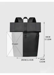1pc Men s Backpack New Fashion Roll Top Flap Double Strap Backpack Large Capacity Business Casual Sports Outdoor Travel Waterproof Nylon Solid Color Music Festival Gift