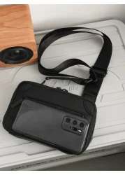 peach tree 1pc Fashionable Solid Color Mini Box Shoulder Bag PU Leather Casual Asymmetrical Neck Messenger Bag Peach Tree Minimalist Solid Color Men Crossbody Bag Geometric Square Box Waterproof Trave