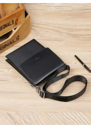 saroxi 1pc Fashion New Men Shoulder Bag Crossbody Bag Multi Layer Slim High End Black Outdoor Men s Sling Bag Male Side Pocket Square Pack Multifunctional Scratch Resistant Suitable For Commuting PU L