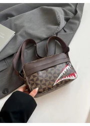 Fashionable Men s Casual Plaid Shoulder Sports Sling Bag Personality Small Square Men s Bag Business Personality Shark Mouth Anime Luxury Bags