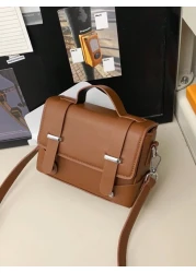 peach tree 1pc Fashionable Solid Color Adjustable Strap Flap Closure Casual Retro Daily Wear Messenger Bag Business Lightweight Waterproof PU Mini Crossbody Bag Christmas Bag Vacation Gifts Retro Bag