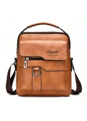 1 قطعة حقيبة كتف رجالية، حقيبة جلد صناعي عبر الجسم جديدة، حقيبة يد عمودية جلد صناعي كلاسيكية محمولة، حقيبة كتف