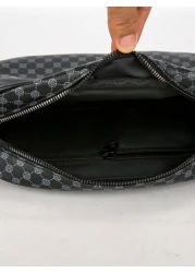 New Black PU Printed Sophisticated Men Sling Bag Dark Style Small Pouch Bag For Business Commute Travel Phone Holder Fashion Casual Outdoor Fitness Cycling Street Shoulder Bag Gift Adjustable Strap Zi