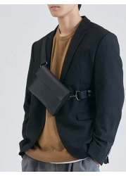 حقيبة سروج أنيقة باللون الأسود بواجهة واقية، حقيبة رسول مزودة بسير متقاطع ، حقيبة جلد لأغراض العمل والسفر وال