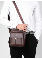 2pcs Men Shoulder Bags Set 1 Messenger Bag 1 Crossbody Bag PU Leather Material Multi Pocket High Capacity Adjustable Strap Portable New Business Style Vintage Minimalist Fashion Bag Suitable For Offic