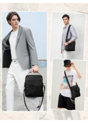 NEWHEY حقيبة كتف رجالية ، حقيبة جلد PU متقاطعة جديدة ، حقيبة يد رأسية جلد PU رجعية محمولة ، حقيبة كتف للعمل ، هدية عي