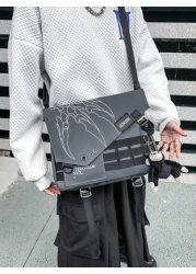 Fabric Material Large Capacity Casual Vacation Graffiti Chain Shoulder Bag For Men Punk Style Casual Bag With Pendant