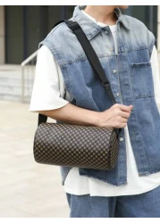 حقيبة دلو مطبوعة بنمط المربعات من البولي يوريثان، حقيبة كتف محمولة متعددة الاستخدامات مناسبة للعمل والتسوق و