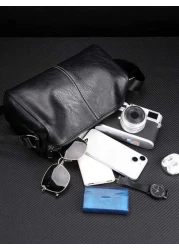 New Men s Commuter Shoulder Messenger Bag Lightweight PU Soft Leather Small Bag Minimalist Sophisticated Pillow Bag