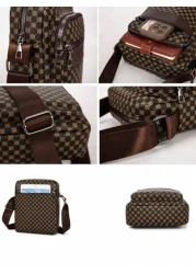 حقيبة كتف جلدية بطبعات للرجال، حقيبة محفظة صغيرة للأعمال مع سحاب مضاد للسرقة لهدايا عيد الميلاد، حقيبة كروس ب