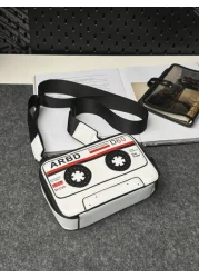 peach tree Multifunction Men Messenger Bag Retro Radio Cassette Recorder Shoulder Bag Casual Simple PU Waterproof Square Bag For Travel Outdoor Gift For Young Men Father Halloween Christmas