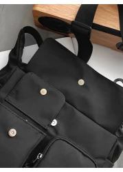 حقيبة كتف متعددة الاستخدامات بلون سادة، حقيبة هوبو موضة ، حقيبة عمل كاجوال كبيرة السعة متعددة الجيوب، حقيبة ت