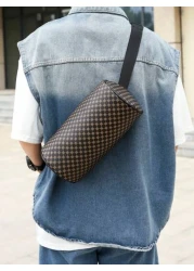 حقيبة كتف قياسية كروسبودي بسيطة طراز كوري عصري للجنسين مطبوعة بطراز رجعي، حقيبة إسطوانية مستطيلة للطلاب