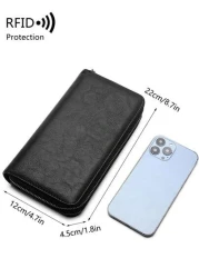 محفظة رجالية مانعة للقراءة لأجهزة RFD ذات لون أحادي بسيط مع معصم، حقيبة يد مصنوعة من جلد صناعي عصري مفرغة ذات طب