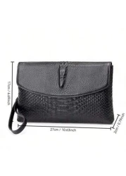 Genuine Leather Clutch Bag For Men Crocodile Pattern Flap Business Hand Bag New Casual Bifold Wallet