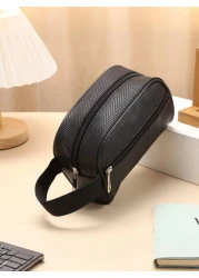 Men Waterproof Travel Toiletries Storage Bag PVC Lychee Pattern Cosmetic Bag Portable Makeup Organiser Male Zipper Handbags