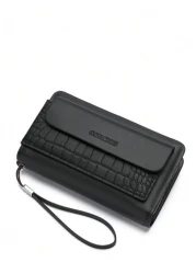 gorchis حقيبة كلاتش جلد التمساح متعددة الوظائف كبيرة الحجم، مع فتحات بطاقات متعددة، سوستة مزدوجة، محفظة للهاتف،