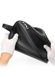 Portable Washing Toiletry Bag Men s Handbag For Sports Small Black Clutch Bag With Zipper And Litchi Pattern Wash Bag Toiletry Bag Outdoor Work And School Essentials Present Valentines Gifts Black Bag