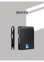 HOVI S Carbon Fiber Short Wallet Business Minimalist Card Holder RFID Blocking Anti Theft Two Fold Money Clip Wallet Mini Bag Small Bag