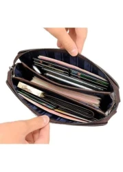 Leather Men s Clutch Wallet Men s Business Password Lock Wallet Anti Theft Clutch Wallet With Phone Holder Travel Bag Coffee Color Durable