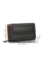 Leather Men s Clutch Wallet Men s Business Password Lock Wallet Anti Theft Clutch Wallet With Phone Stand Handbag Travel Bag Coffee Color Durable