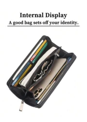 New Oiled Leather Long Zipper Clutch Bag Large Capacity Casual Fashionable Purse Essentials Fashion Men s Bags Business