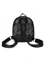 1pc Girls PU Leather Backpack Fashionable Quilted Embroidery Casual Travel Mini Backpack With Zipper Closure Ideal Gift Choice For Outdoor Shopping All Season