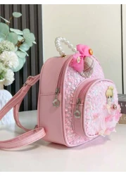 low tea 1pc Shiny Sequin Fabric Backpack Fashionable Shellfish Sequins Cartoon Princess Design School Bag Travel Daypack Backpack Backpack School Backpack Rucksack School Bag Bookbag Bag Dinosaur Bag