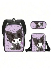 Sanrio 3D Fully Printed Cartoon 3 Piece Backpack Primary School Bag Children s Lunch Bag Pencil Bag Set Anime Kawaii Cartoon School Bag For Travel Storage Bag Makeup Bag Cosmetic Bag Vacation Organize