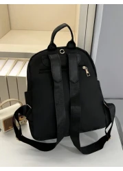 1pc All Black Metal Zipper Nylon Backpack Fashionable And Versatile For Casual Sport School Travel And Date Use For Girl Backpack School Bag S Bag S Backpack Toddler Backpack Mini Backpack Small Backp