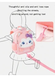 1pc Girls Cute Cartoon Cat Shaped Small Size Diving Material Anti Lost Zipper Closure Backpack For Kindergarten Daily Use