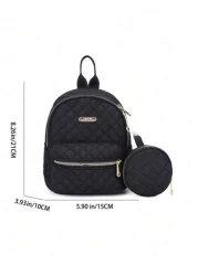 2pcs Children s Oxford Cloth Zipper Closure Argyle Pattern Fashionable Backpack Coin Purse Versatile Vintage Style Suitable For Daily Use