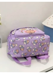 1pc Cute Capybara Backpack Cartoon Animal Print Casual Style Back To School Backpack With Zipper Closure And Adjustable Shoulder Straps Suitable For Campus And Travel