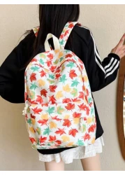 1 Pc Casual Maple Leaf Print Double Shoulder Backpack Zipper Closure Adjustable Straps School Bag Lightweight Student Bag Casual Daypack Large Capacity Backpack With Laptop Compartment Bookbag For Stu