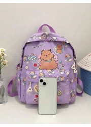 1 حقيبة ظهر من النايلون مغلقة بسوستة ذات تصميم أنيق وجميل للكابيبارا، مع أحزمة كتف قابلة للتعديل مريحة متعددة