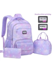 طقم ظهر مدرسي للفتيات 3 قطع، حقيبة مدرسية، حقيبة كتب للطلاب، حقيبة سفر خارجية، شنطة قلم رصاص، حقيبة غداء، مناس