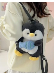 Children s Cute Cartoon Penguin Shape Plush Backpack Novelty Back To School Bookbag For Primary And Secondary School Students Lightweight Casual Travel Vacation Storage Backpacks Autumn And Winter New