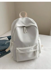 1pc Teens Simple Zipper Closure Backpack Fashion Versatile Solid Color School Bag Suitable For Daily Use