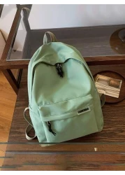 1 PC Back To School Classic Basic Large Capacity School Bag With Laptop Compartment Fashion Versatile All Purpose Backpack Purse Simplicity Solid Color Sports Bag Premium Nylon School Backpack With Ad