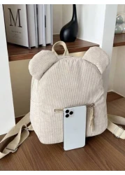 حقيبة ظهر كارتونية على شكل دب مصنوعة من القطيفة بتصميم أنيق وبسيط، مناسبة لموسم العودة إلى المدرسة، حقيبة ظهر