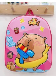 1 Pc New Boys And Girls Cartoon Capybara Print Pvc Nylon Backpack Adjustable Straps Zipper Closure Cute Casual Bag For School Outdoor Activities Travel And Friends Gift